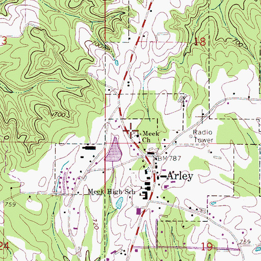 Topographic Map of Meek Cemetery, AL