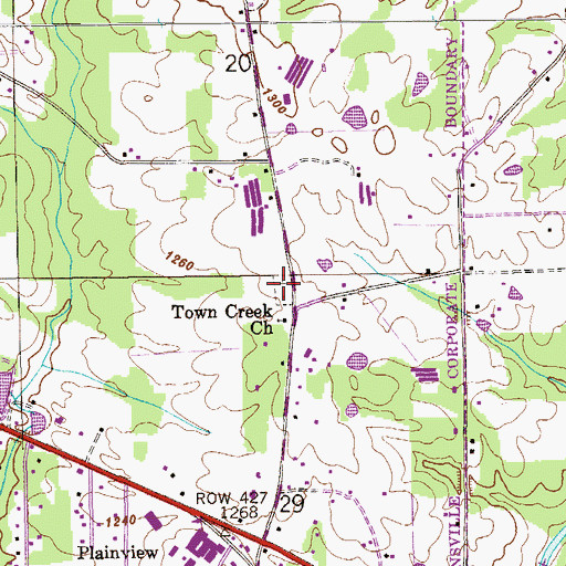 Topographic Map of Town Creek Cemetery, AL