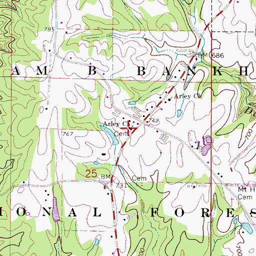 Topographic Map of Arley Cemetery, AL