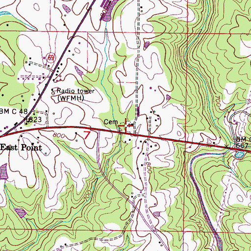 Topographic Map of East Point Cemetery, AL