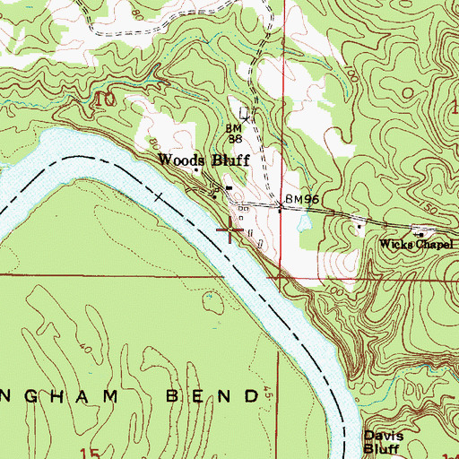 Topographic Map of Woods Bluff, AL