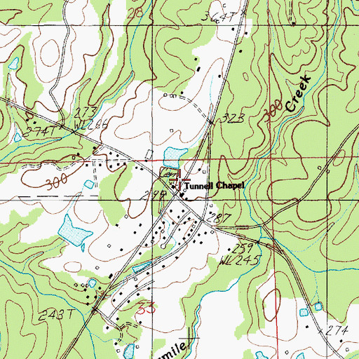 Topographic Map of Tunnell Chapel Cemetery, AL