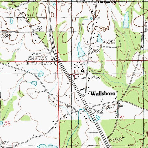 Topographic Map of Wallsboro United Methodist Church, AL