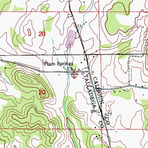 Topographic Map of Plum Springs Cemetery, AL