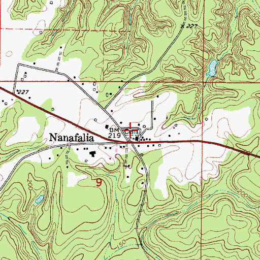 Topographic Map of Nanafalia Baptist Cemetery, AL