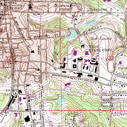 Topographic Map of Anderson Hall, AL