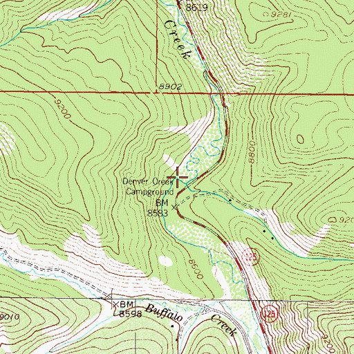 Topographic Map of Denver Creek, CO