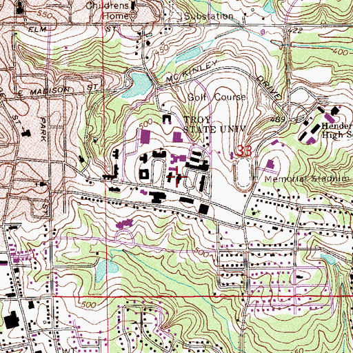 Topographic Map of Cowart Hall, AL