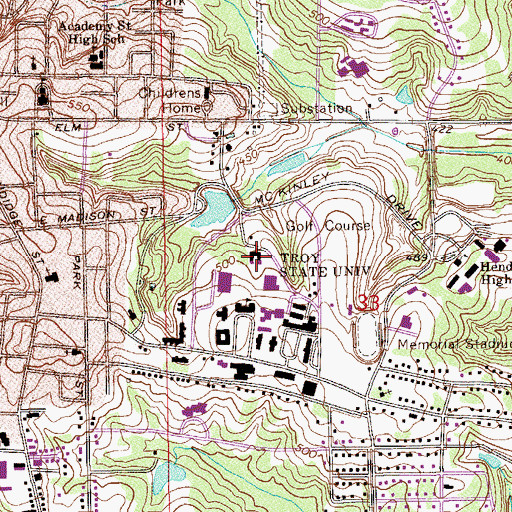 Topographic Map of Malone Hall, AL