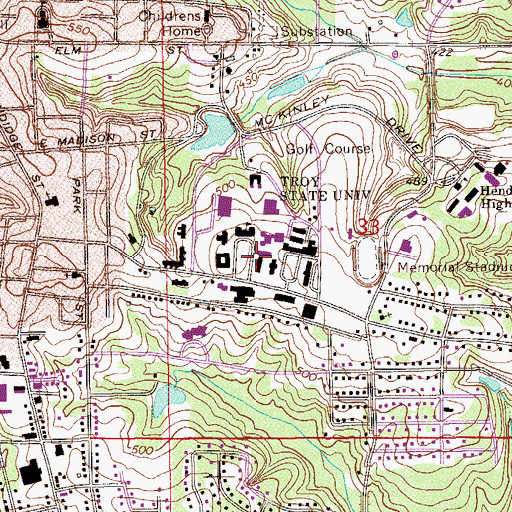 Topographic Map of McCall Hall, AL