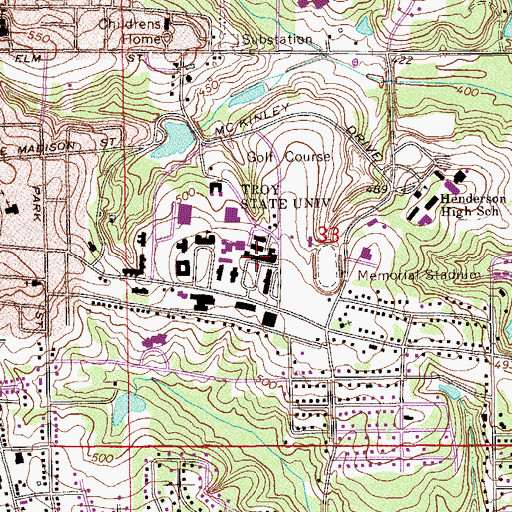Topographic Map of Shackelford Hall, AL
