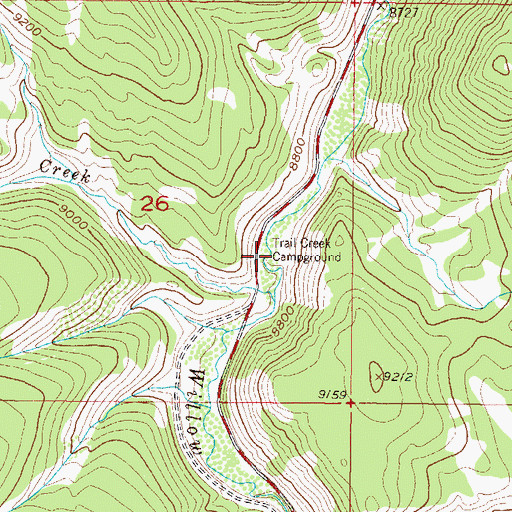 Topographic Map of Trail Creek Campground, CO
