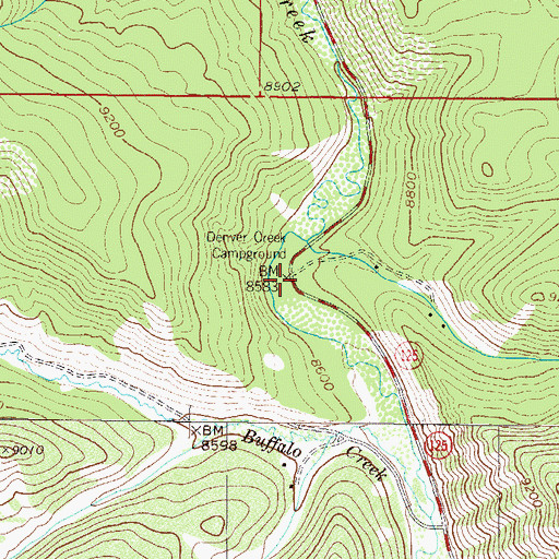 Topographic Map of Denver Creek Campground, CO