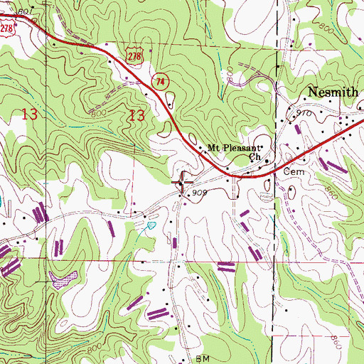 Topographic Map of Nesmith Methodist Church, AL