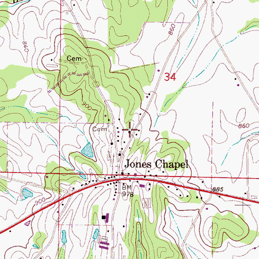 Topographic Map of Jones Chapel First Baptist Church, AL
