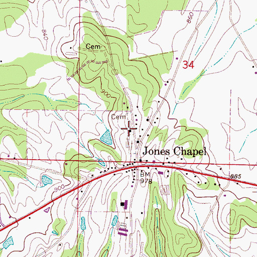 Topographic Map of Jones Chapel United Methodist Church, AL
