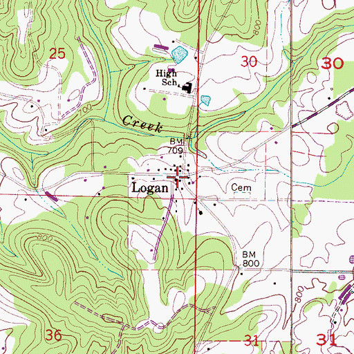 Topographic Map of Logan United Methodist Church, AL