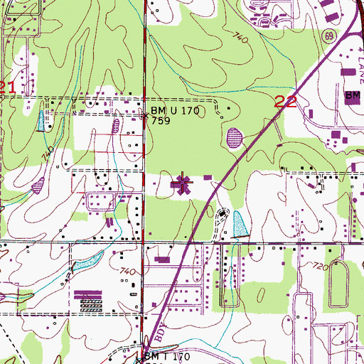 Topographic Map of Woodland Medical Center, AL