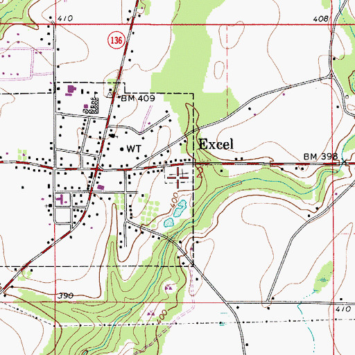 Topographic Map of Excel Cemetery, AL