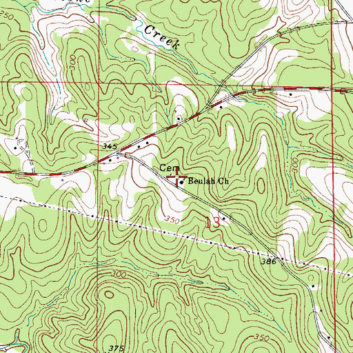 Topographic Map of Beulah Cemetery, AL