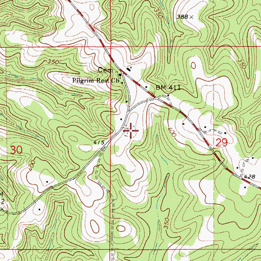 Topographic Map of Puryearville Cemetery, AL
