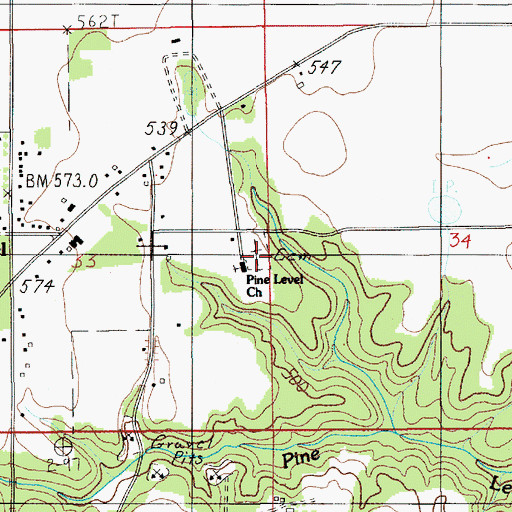 Topographic Map of Pine Level Cemetery, AL