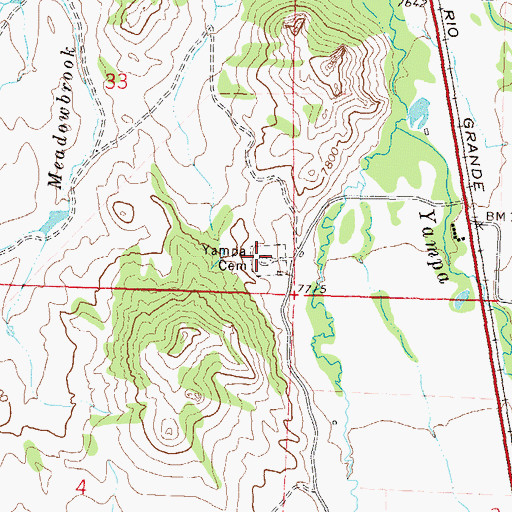 Topographic Map of Yampa Cemetery, CO