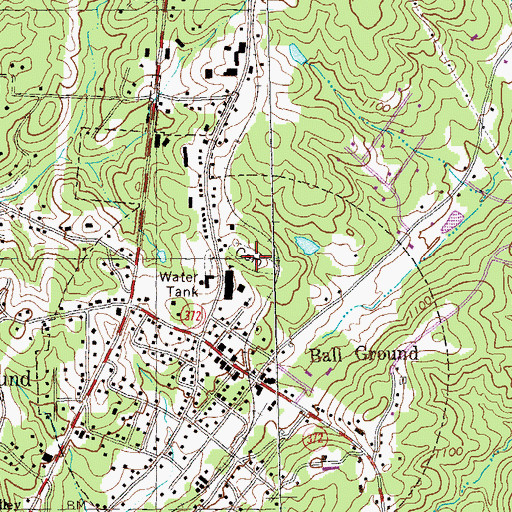 Topographic Map of Ball Ground City Cemetery, GA