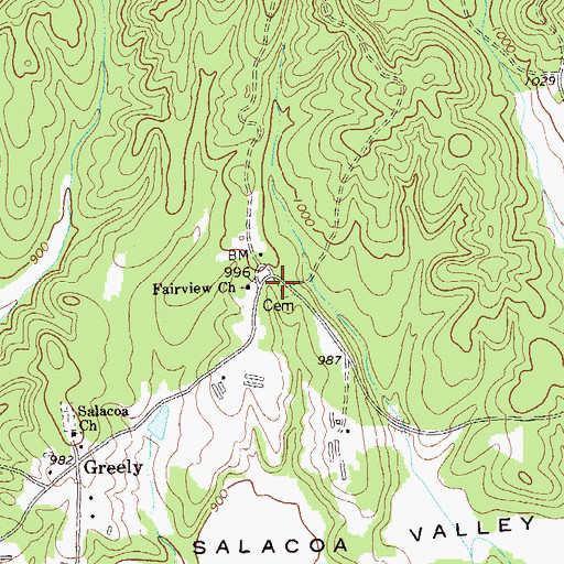 Topographic Map of Fairview Cemetery, GA