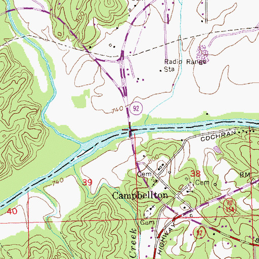 Topographic Map of Campbellton Ferry (historical), GA