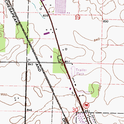 Topographic Map of Nine Oaks Cemetery, OH