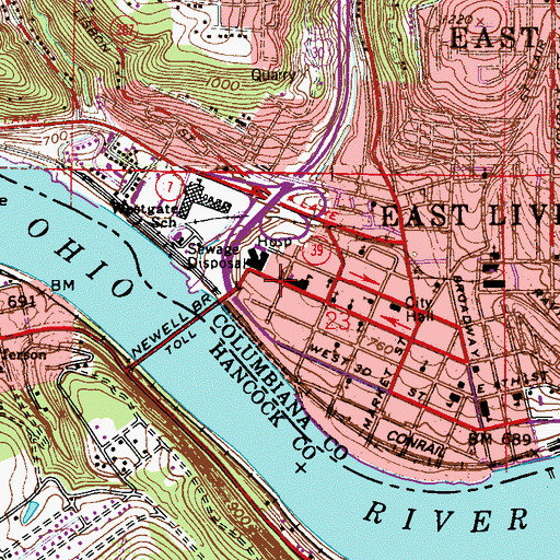 Topographic Map of B'nai Israel Temple, OH