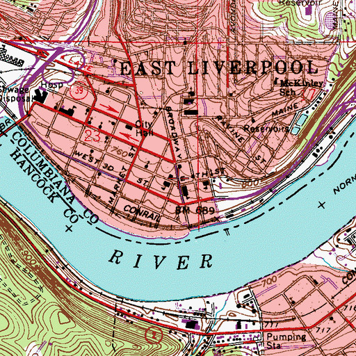 Topographic Map of Carnegie Free Library, OH