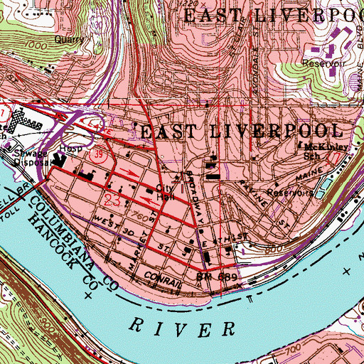 Topographic Map of East Liverpool Fire Department Station 1, OH