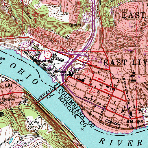 Topographic Map of East Liverpool City Hospital, OH