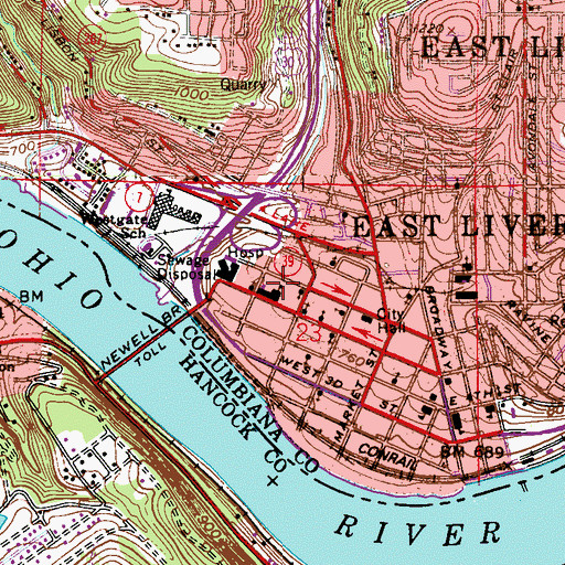 Topographic Map of East Liverpool Osteopath Hospital, OH