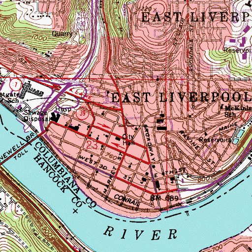 Topographic Map of East Liverpool Post Office, OH