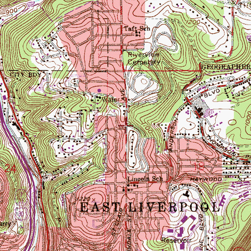 Topographic Map of East Liverpool Fire Department Station 3, OH