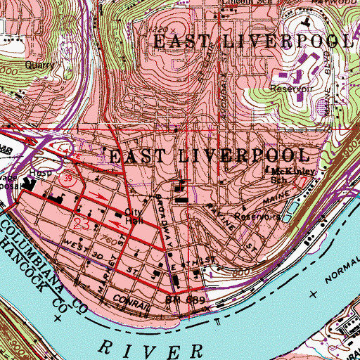 Topographic Map of First Church of the Nazarene of East Liverpool, OH