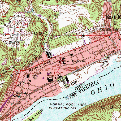 Topographic Map of Horace Mann Public School (historical), OH