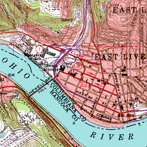 Topographic Map of Saint Aloysius School, OH