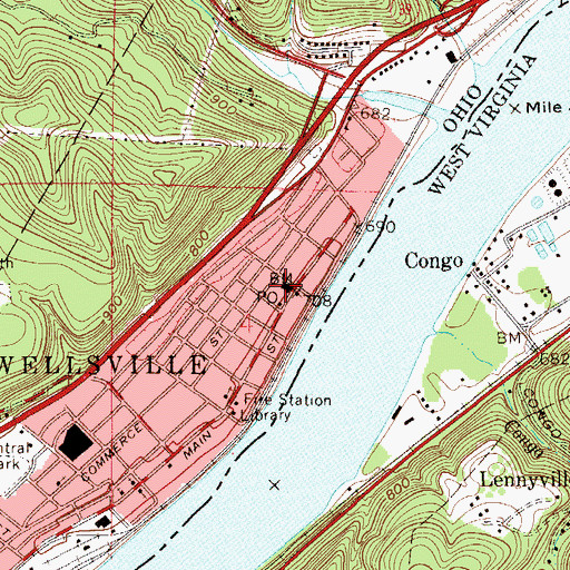 Topographic Map of First United Methodist Church of Wellsville, OH