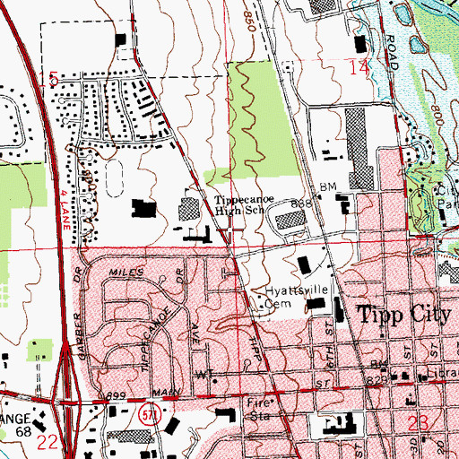 Topographic Map of Tipp City Post Office, OH