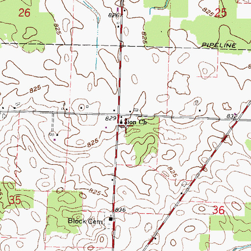 Topographic Map of Adams Lutheran Cemetery, OH
