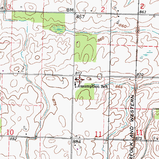 Topographic Map of Assumption Cemetery, OH
