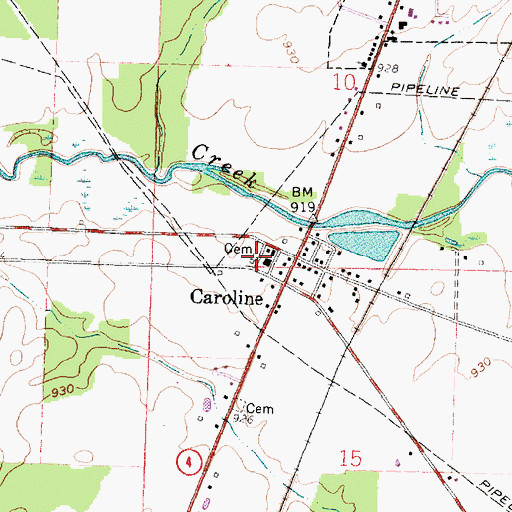 Topographic Map of Caroline Lutheran Cemetery, OH