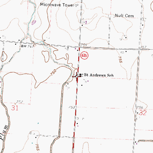 Topographic Map of Saint Andrews Cemetery, OH