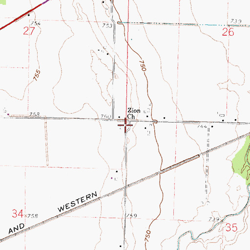 Topographic Map of Zion Lutheran Cemetery, OH