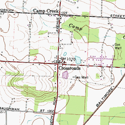 Topographic Map of Cross Roads Cemetery, OH