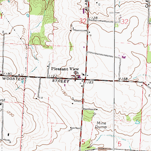 Topographic Map of Pleasant View Cemetery, OH
